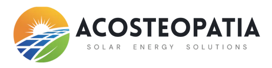 Logo of Acosteopathia, a company specializing in solar energy solutions, featuring a colorful circular graphic and stylized text.