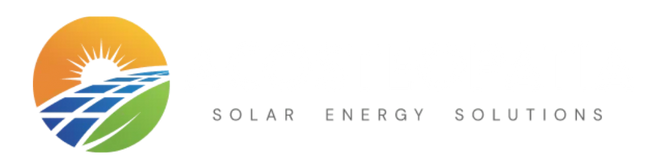 Logo design featuring the text "Acosteopatía" and "Solar Energy Solutions" with a vibrant sun and green landscape icon.